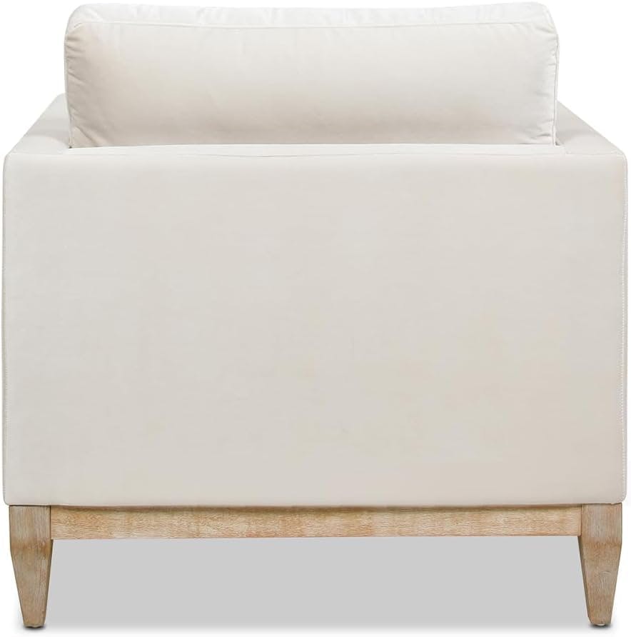 French Beige Velvet Luxe 36" Wood Base Armchair