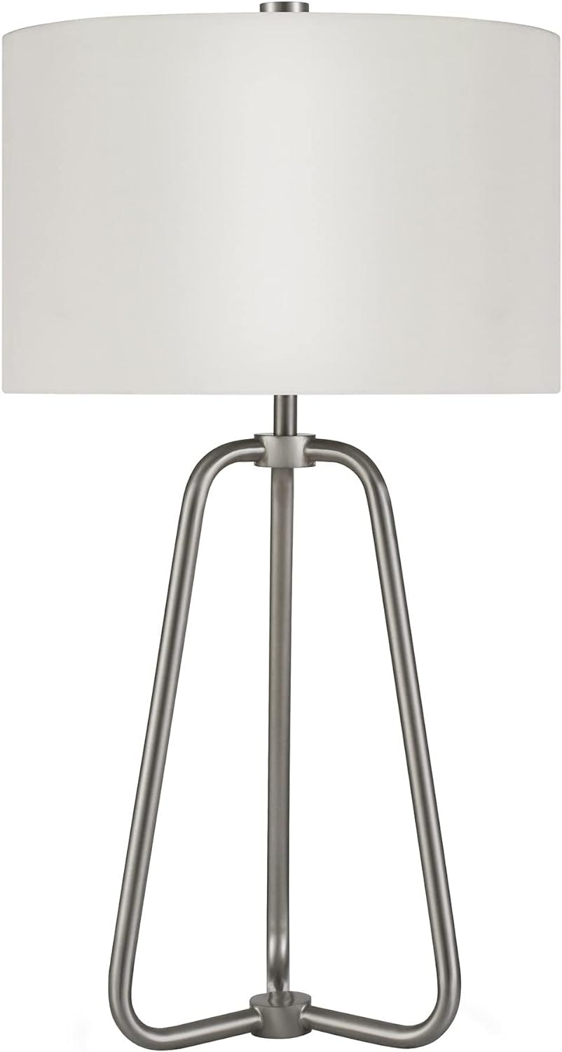 Sleek 25" Silver Metal Table Lamp with White Cotton Shade
