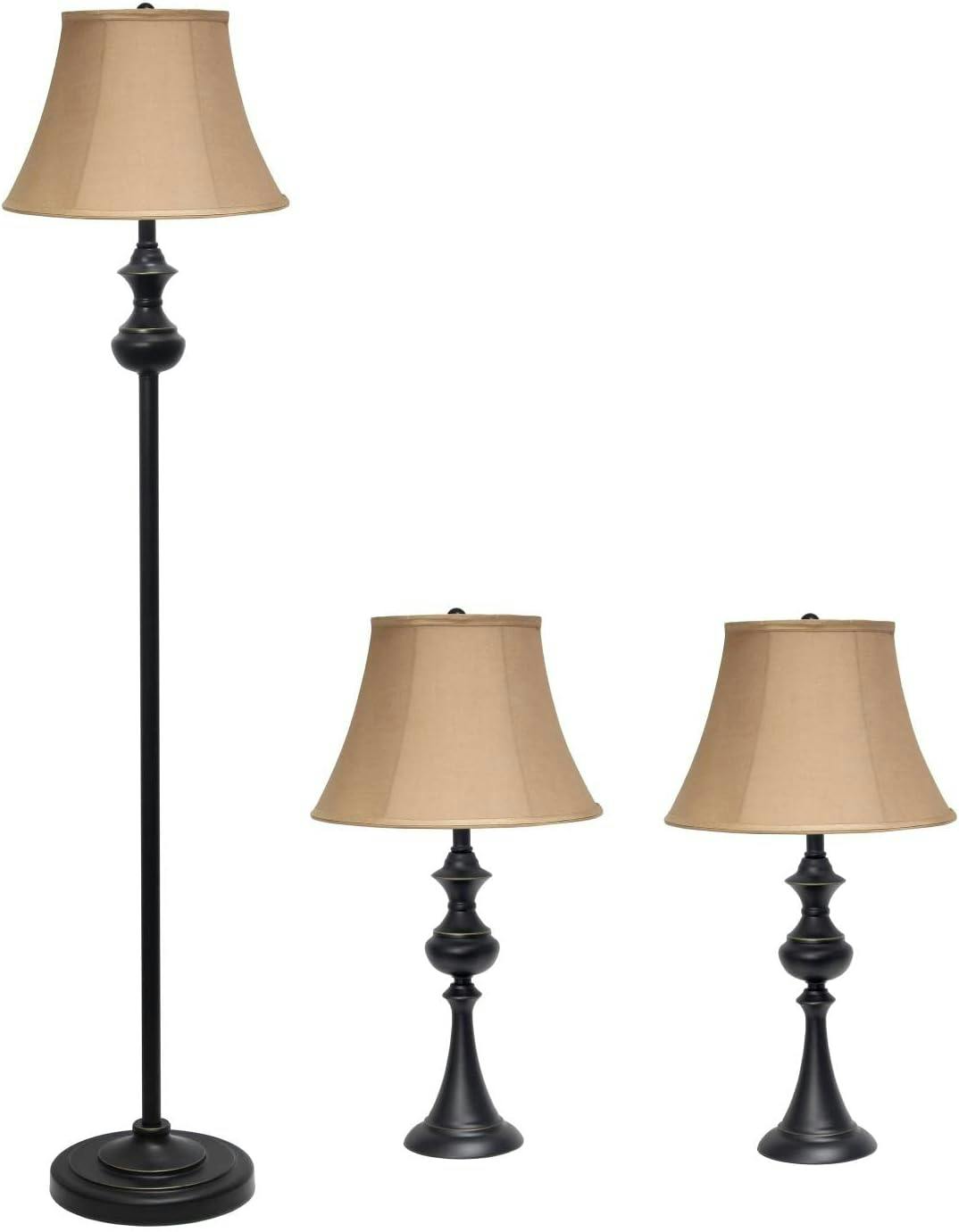 Timeless Elegance 3-Pack Lamp Set in Restoration Bronze with Tan Shades