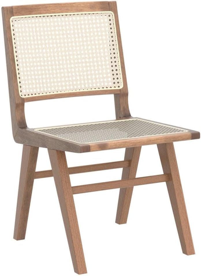 Elegant Coastal Walnut and French Cane Side Chair, 23"x34"