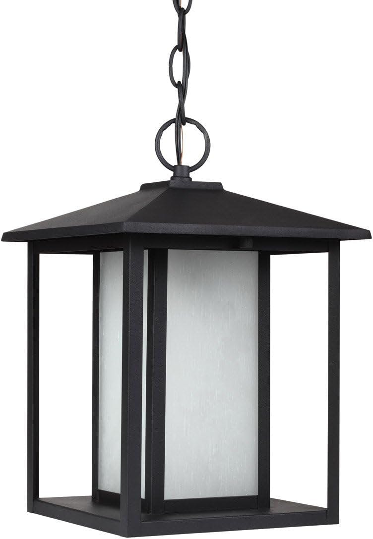 Hunnington Black LED Outdoor Pendant with Clear Seeded Glass