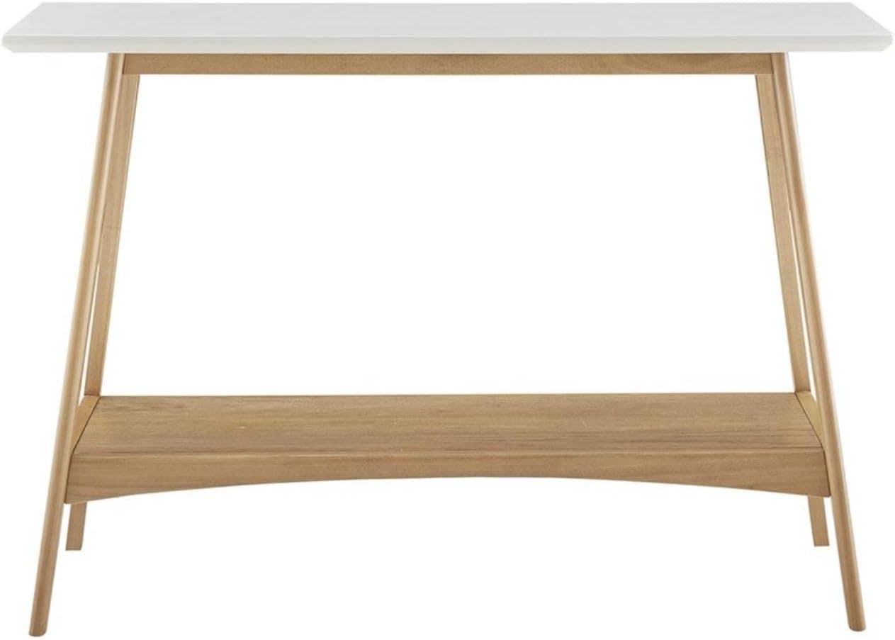 Mid-Century Two-Tone Off-White and Wood Console Table with Shelf