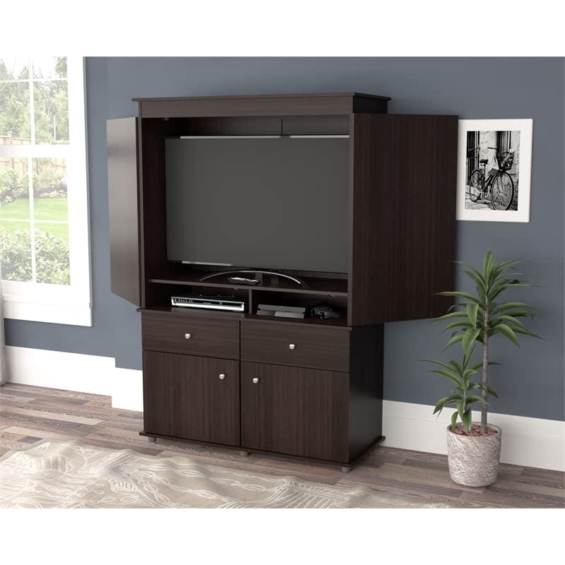 Espresso Modern Engineered Wood 2-Drawer 4-Shelf TV Armoire