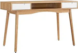 Linon Perry Wood Two Drawer Writing Desk in White and Natural