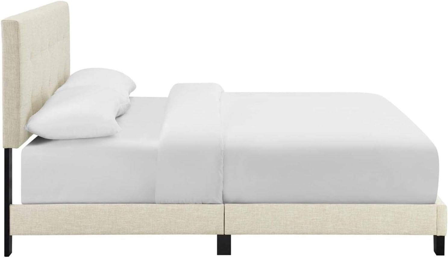 Amira Chic Beige Queen Platform Bed with Tufted Velvet Headboard