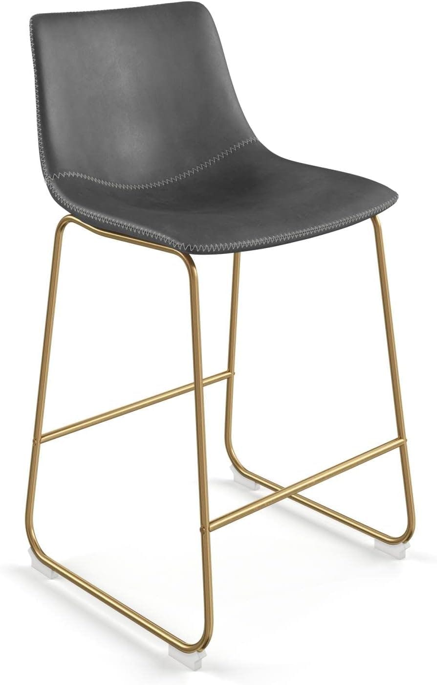 Vintage Flair Modern Touch Grey & Gold Faux Leather Counter Stools