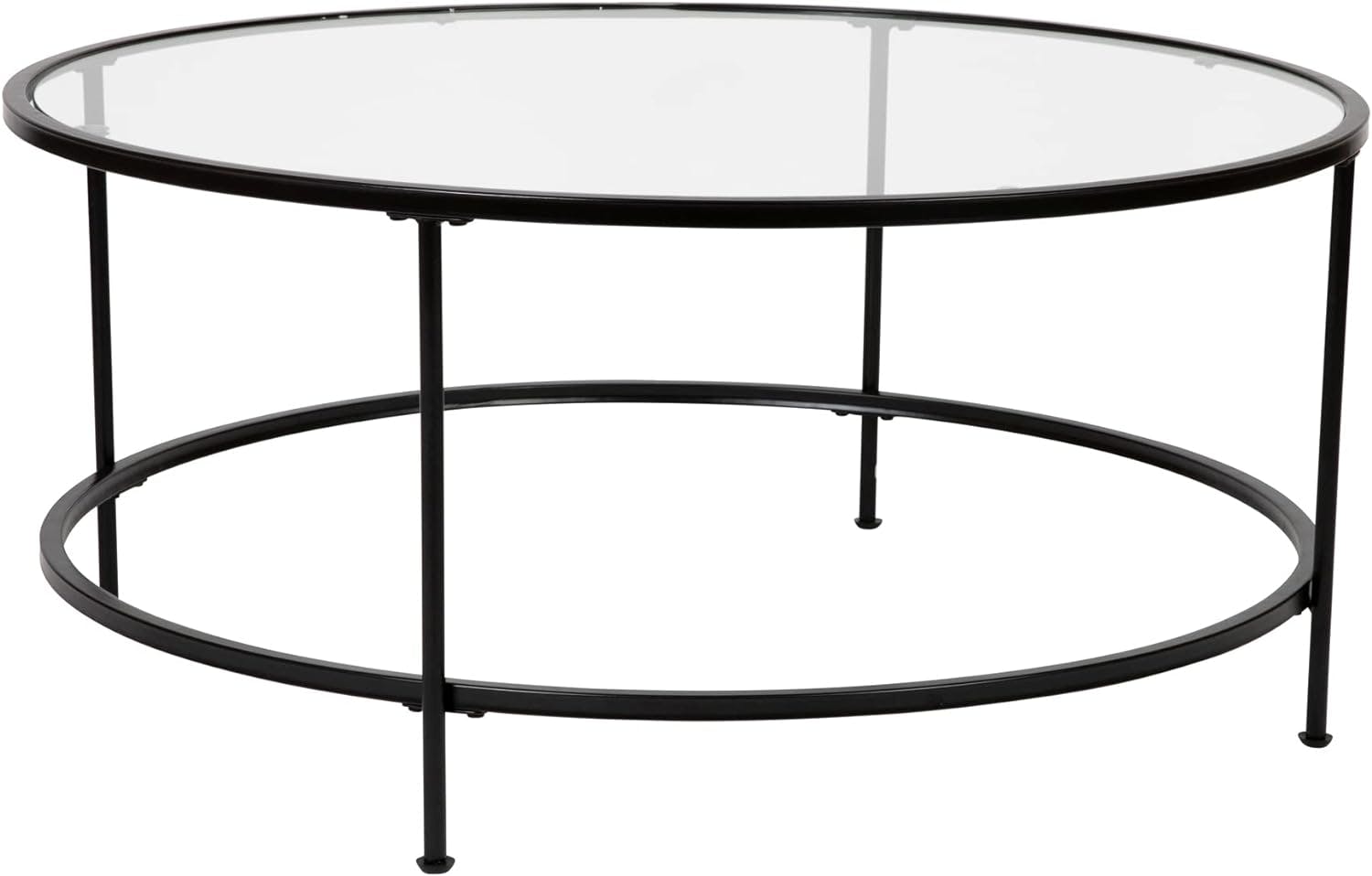 Elegant 35'' Clear Glass Round Coffee Table with Matte Black Frame