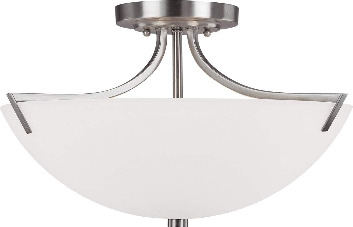 Stanton Soft White Glass Bowl 3-Light Semi-Flush Ceiling Fixture in Brushed Nickel