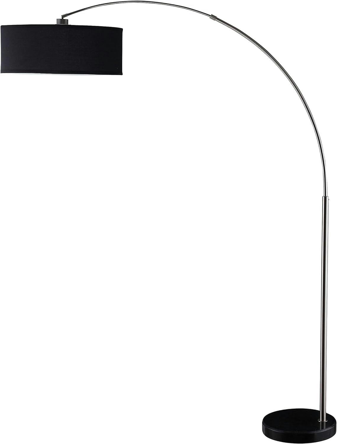 Contemporary Black Chrome Arc Floor Lamp with Circular Shade
