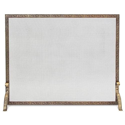 Bay Branch Embossed Antique Brass Single Panel Fireplace Screen