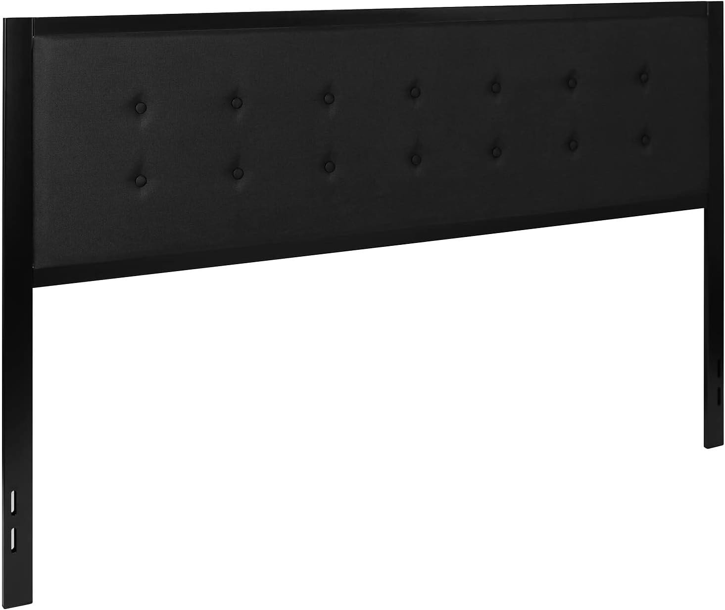 Sleek Black Upholstered King Headboard with Metal Tufting