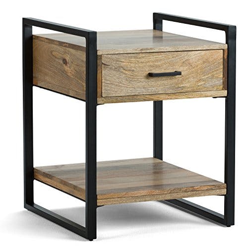 Riverside Black Metal and Natural Wood 20" Industrial Side Table with Storage