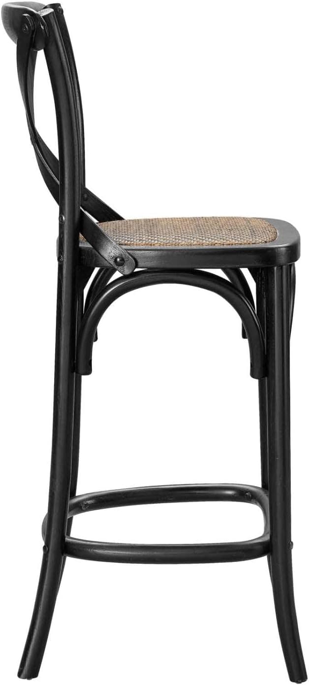 Black Elm Wood Counter Stool with Woven Rattan Seat