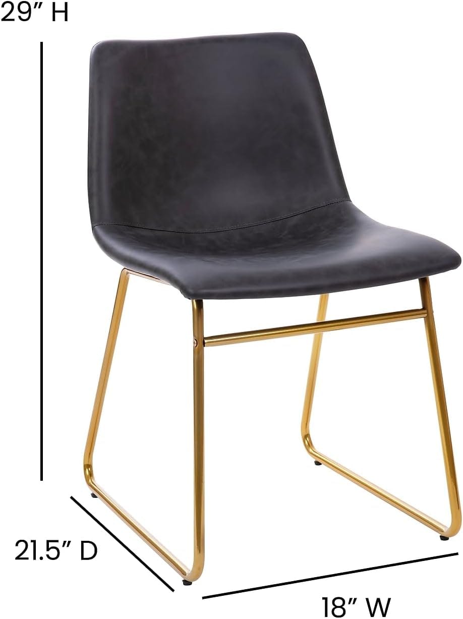 Elegant Dark Gray LeatherSoft 18" Dining Chair with Gold Metal Base, Set of 2