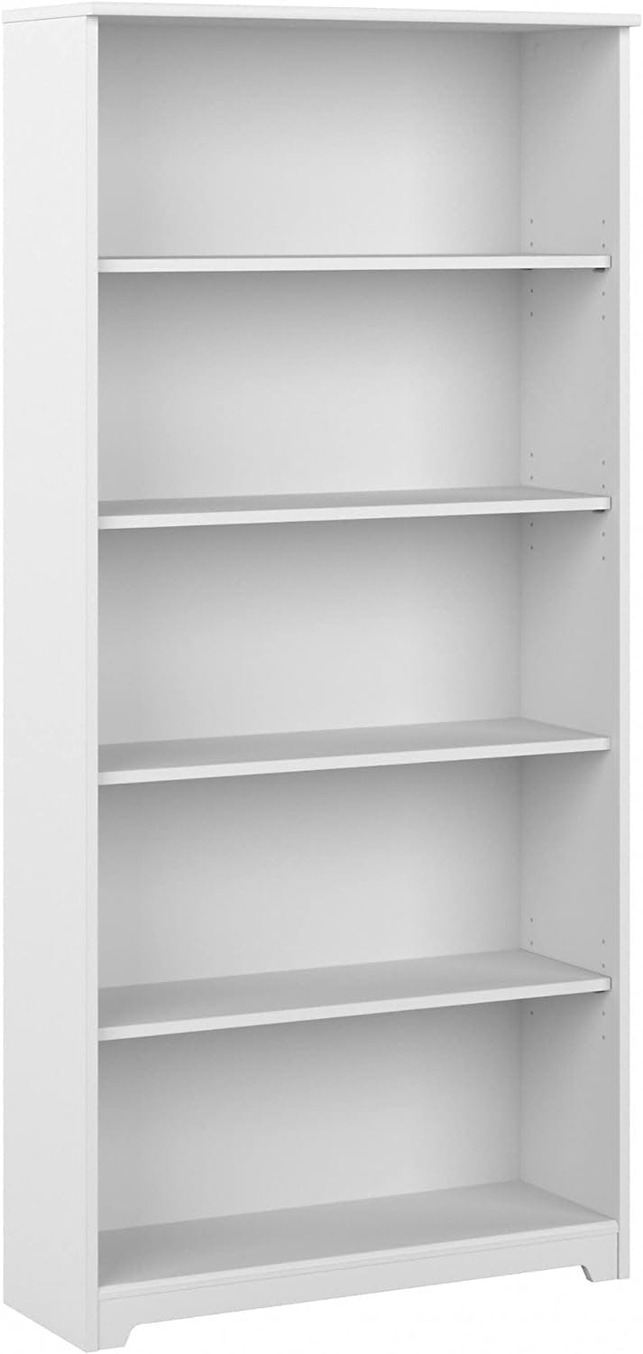 Cabot Tall 5-Shelf Adjustable White Bookcase Organizer
