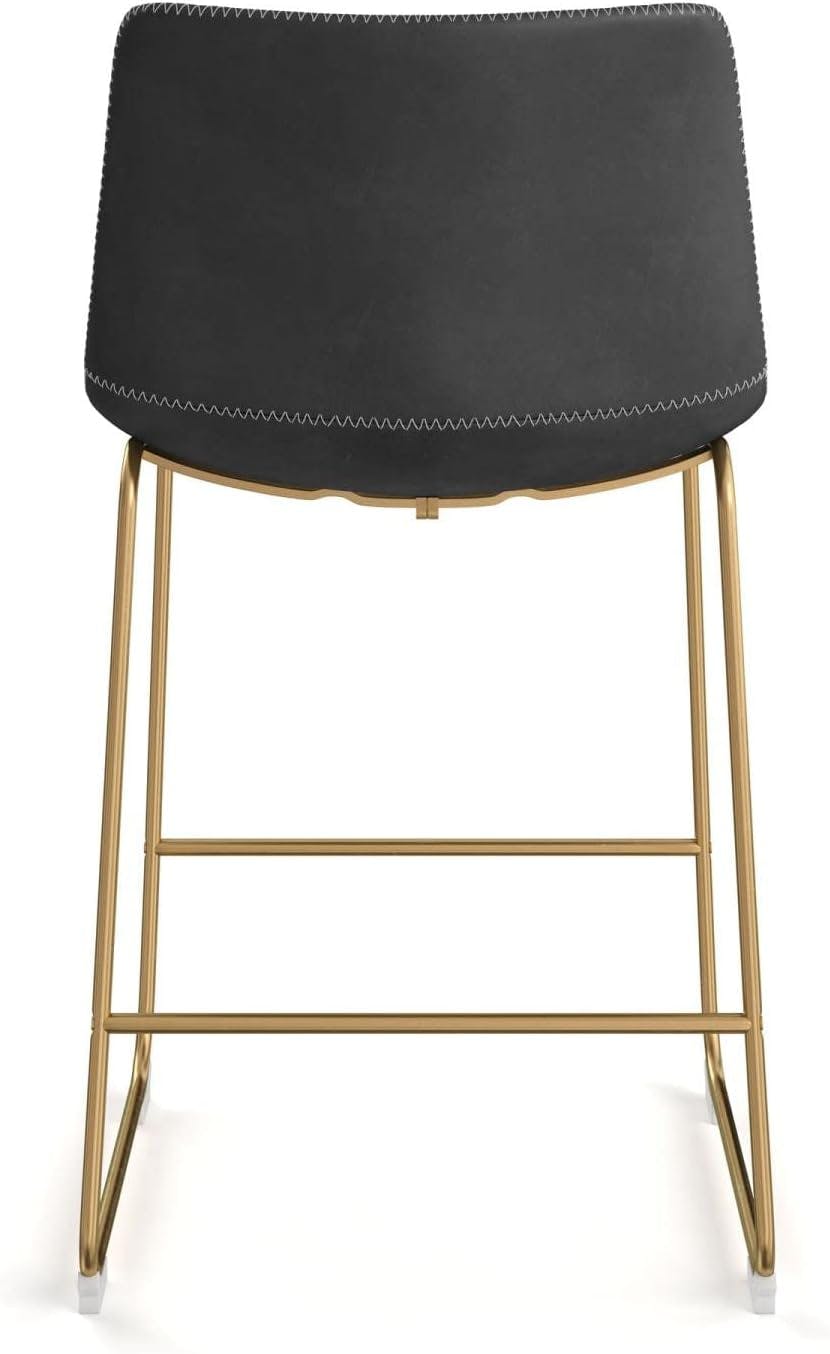 Vintage Flair Modern Touch Grey & Gold Faux Leather Counter Stools