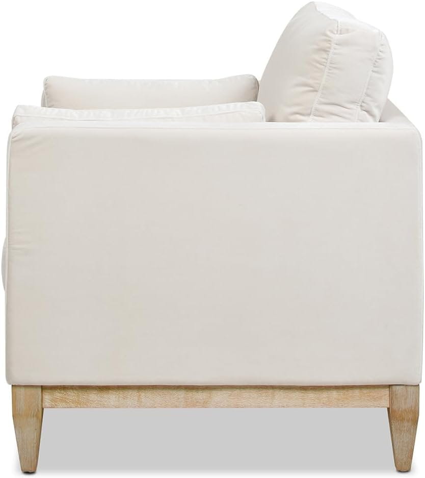 French Beige Velvet Luxe 36" Wood Base Armchair