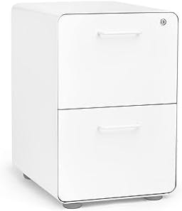 Poppin Stow 2-Drawer Metal Filing Cabinets for Home Office, Powder-Coated Steel File Cabinet Organizer for Hanging File Folders, Under Desk Storage Box with Drawers and Lock, White
