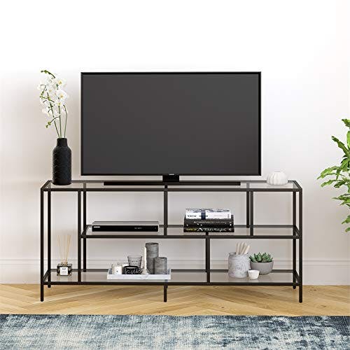 Wylan Streamlined 55'' Black Metal TV Stand with Glass Shelves