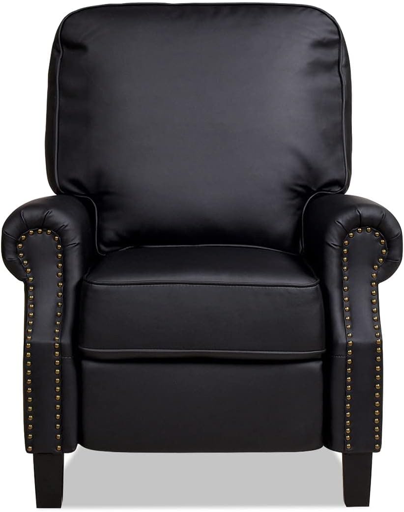 Ink Black Leather Wood 30" Traditional Recliner Accent Chair