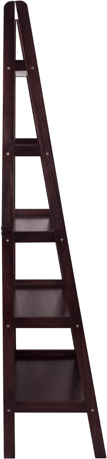 Espresso Solid Wood Adjustable 5-Shelf Ladder Bookcase