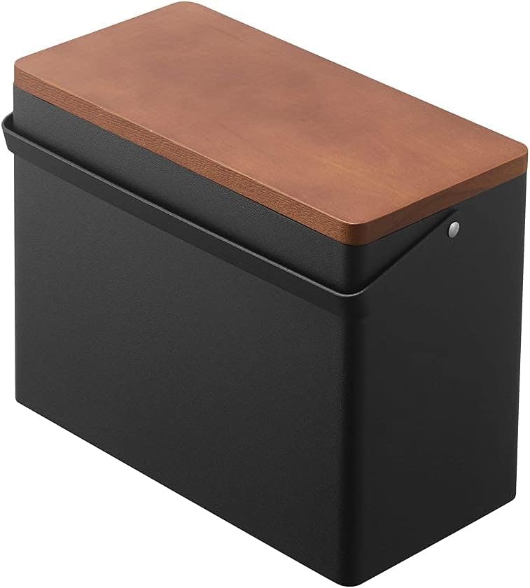 Yamazaki Home Compact Black Steel & Wood Odds-and-Ends Organizer with Lid
