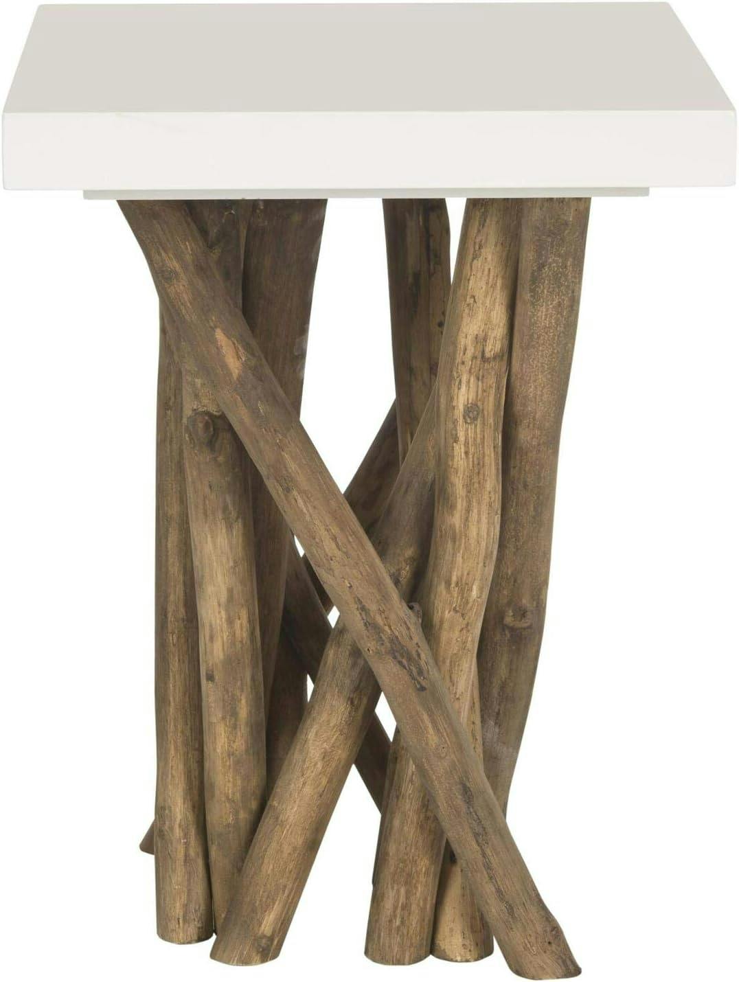 Transitional Hartwick 15'' White Square Side Table with Reclaimed Teak Legs