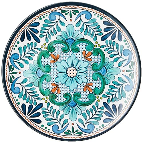 Talavera Blue Floral Melamine 12-Piece Dinnerware Set for 4