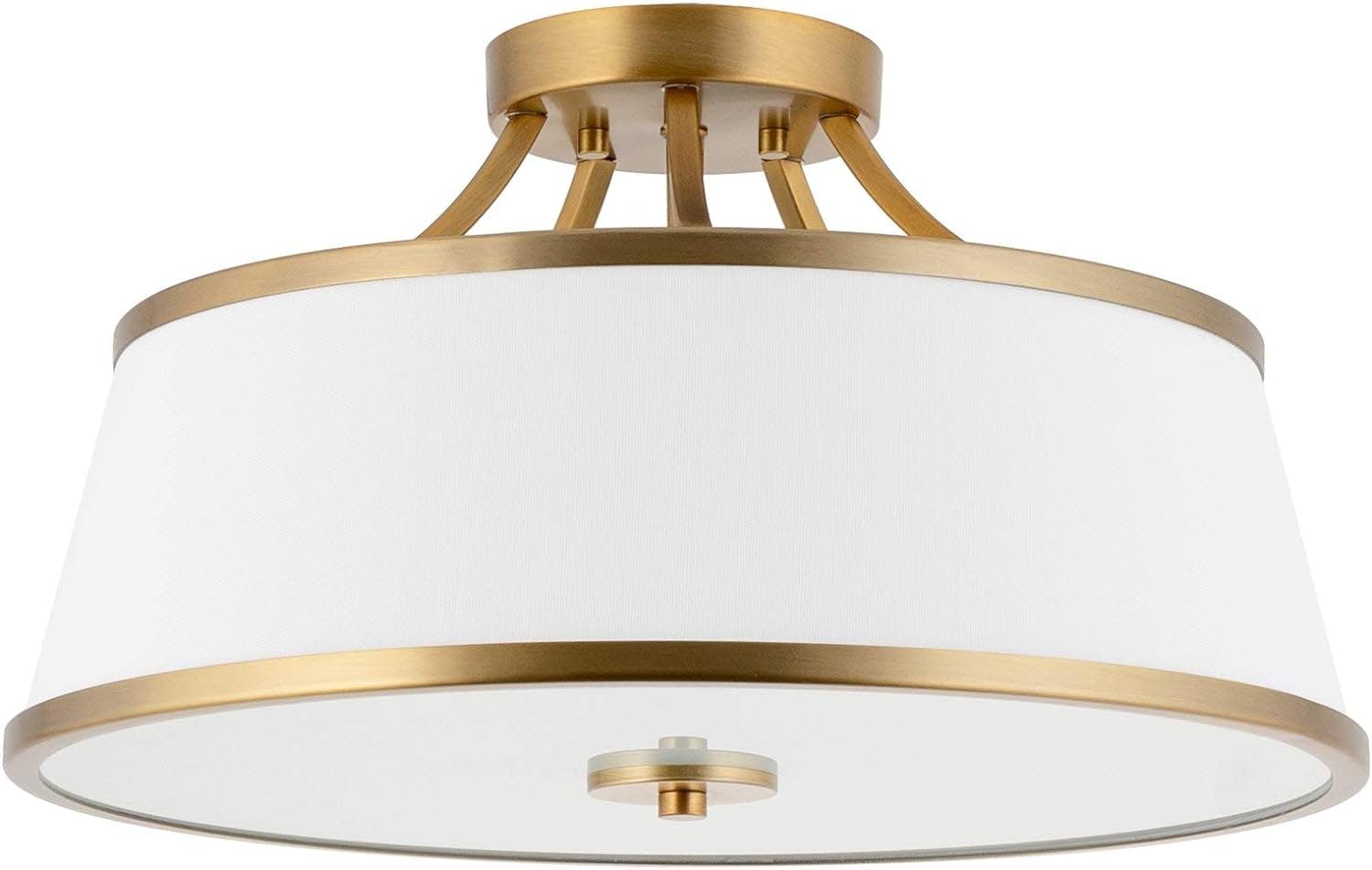Zoey Warm Brass 17.5" Modern 3-Light Drum Ceiling Light with White Fabric Shade
