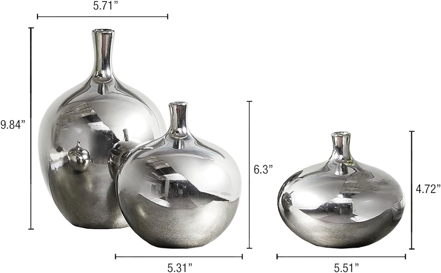 Ansen Elegant Silver Ceramic Bouquet Vase Trio