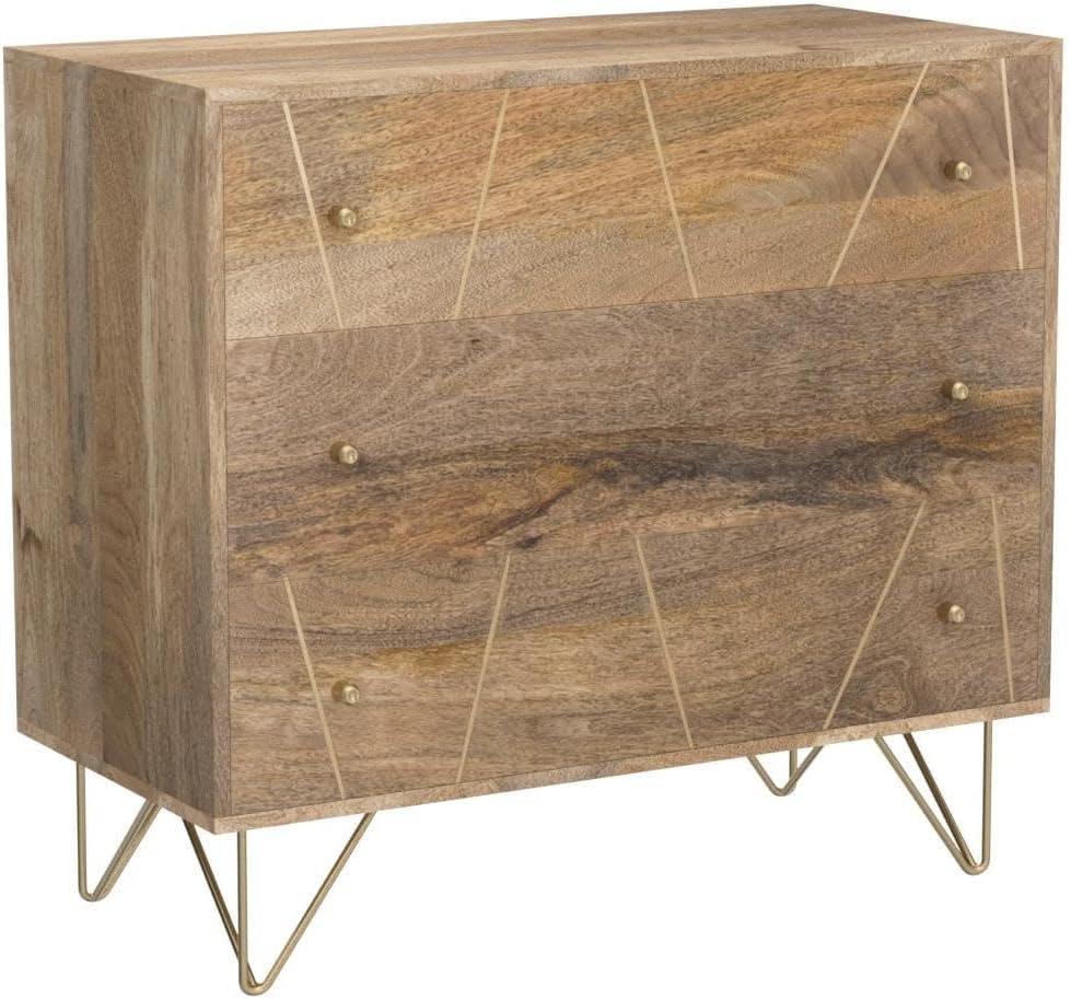 Marigold Natural 3-Drawer Brass Dresser