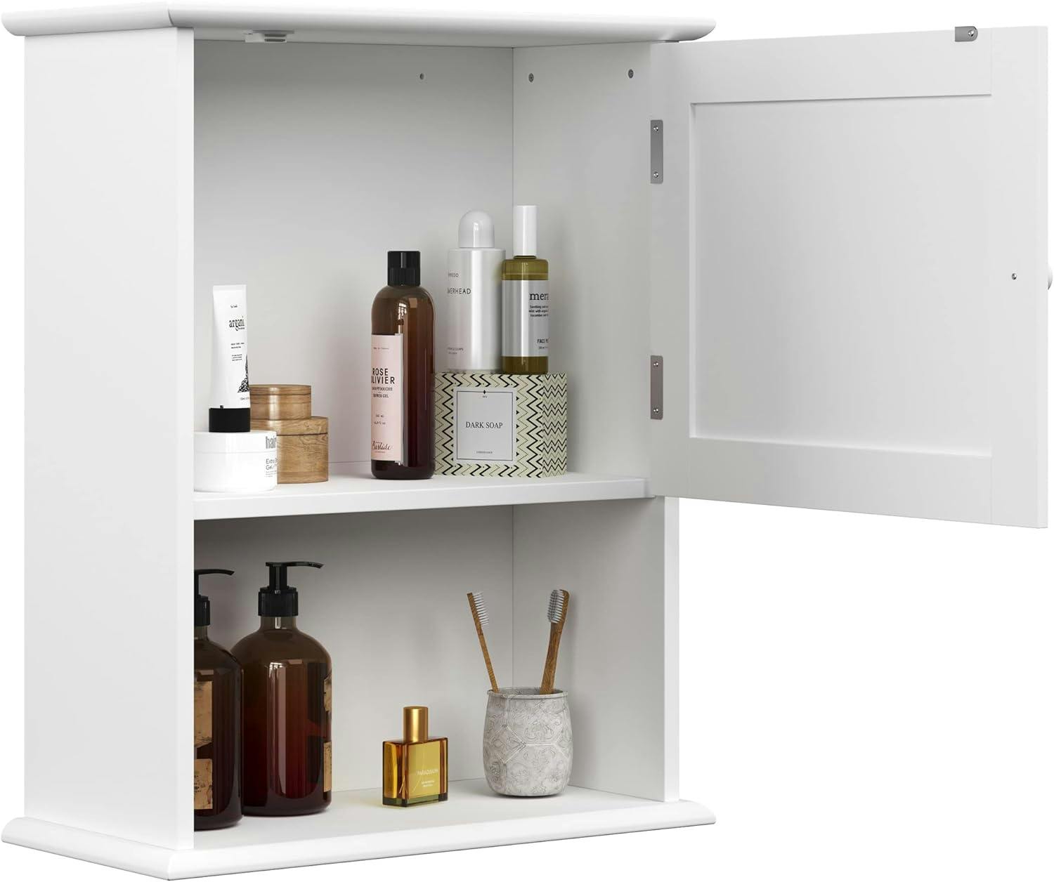 Soft White 23" Wall-Mounted Storage Cabinet with Open Shelf