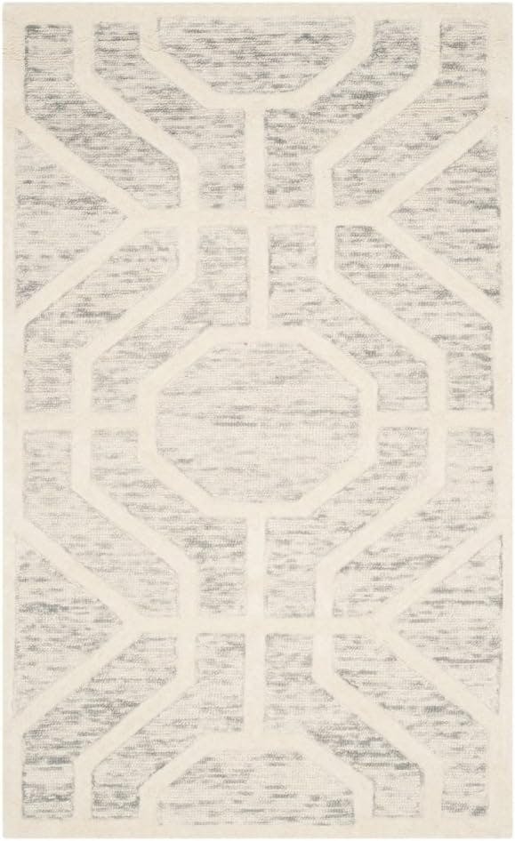 Elegant Cambridge Light Grey & Ivory 5' x 8' Hand-Tufted Wool Rug