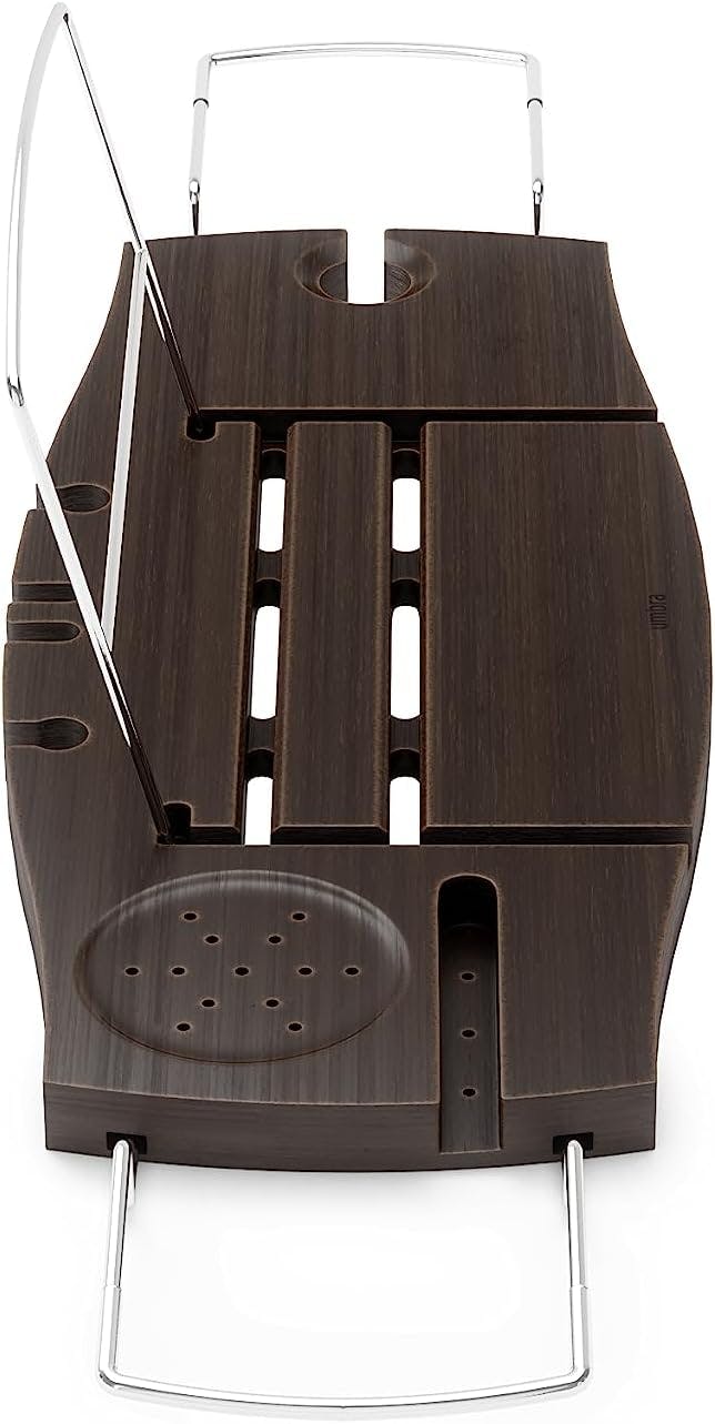 Umbra Aquala Bathtub Tray Bamboo Extendable and Adjustable Tray Holder, Walnut