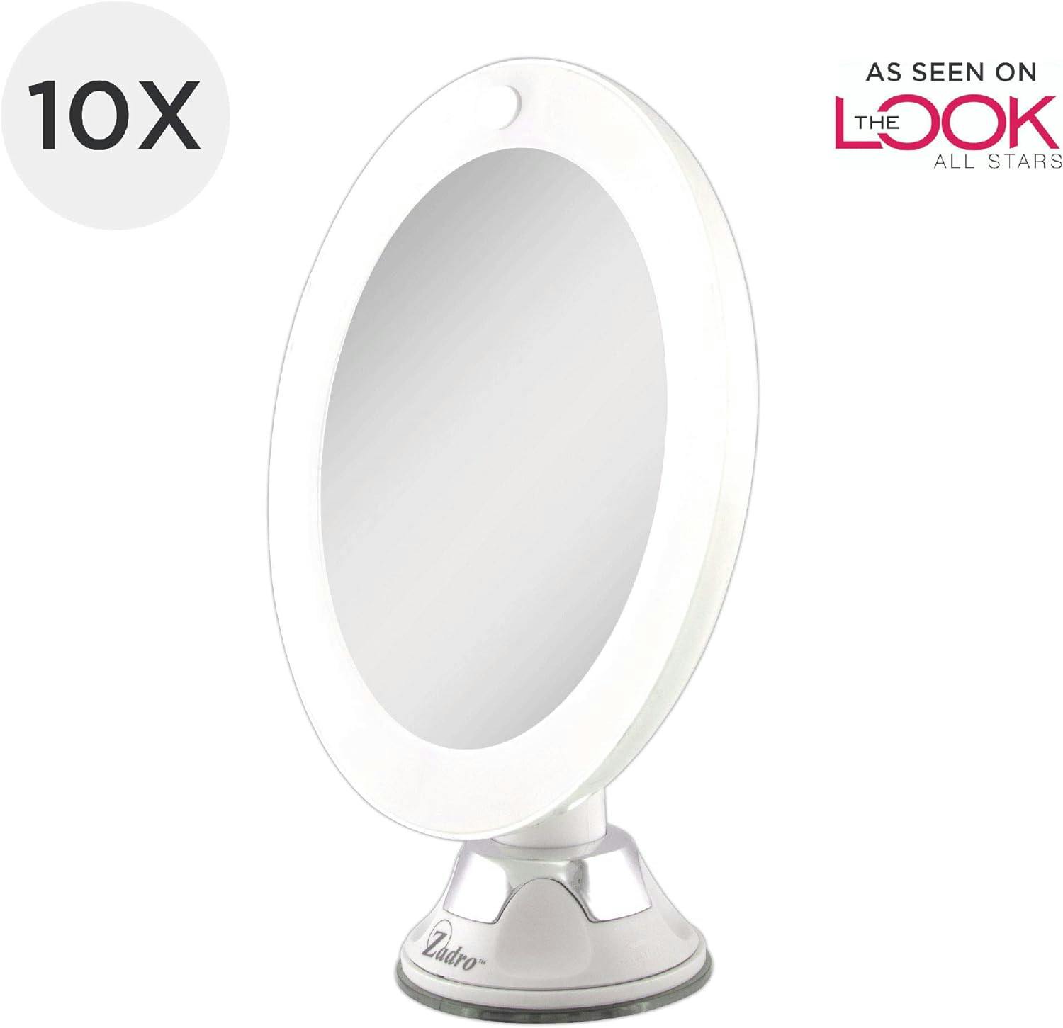 Lumina Pure White 10x LED Lighted Swivel Suction Wall Mirror