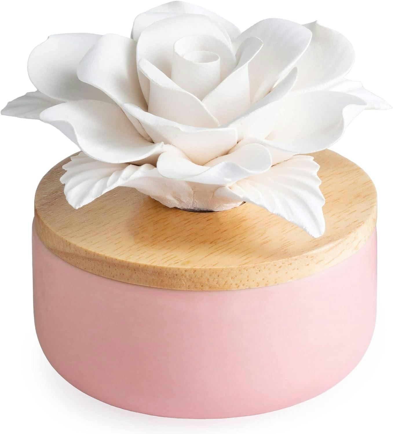 Passive Porcelain White Rose Electric-Free Diffuser with Peppermint Oil