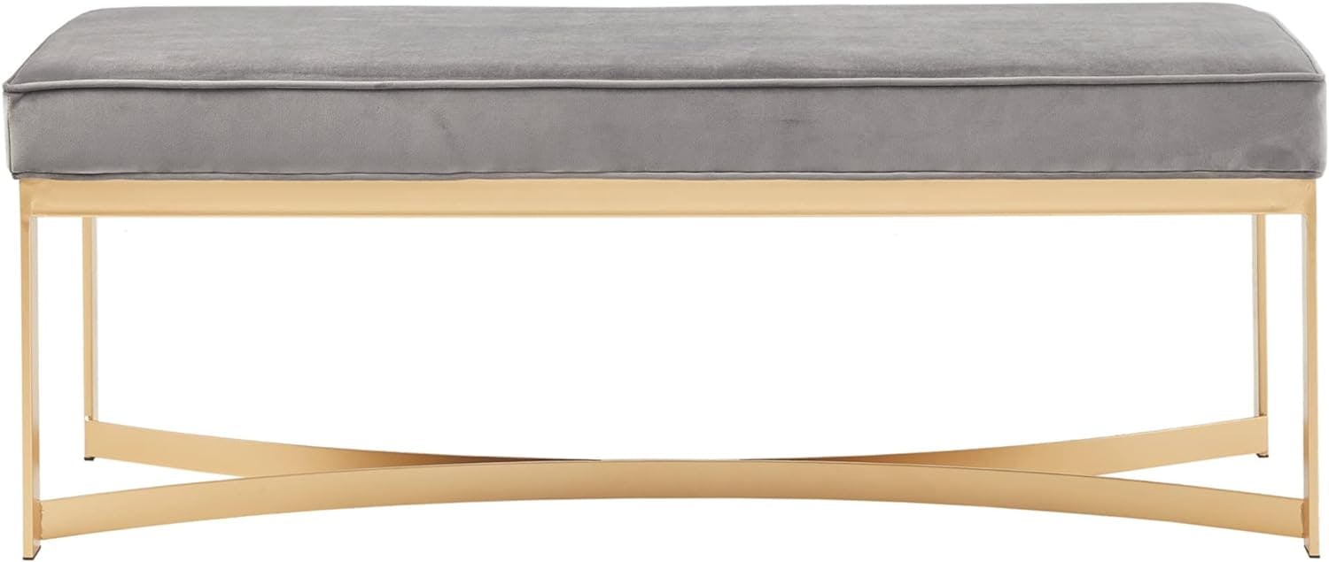 Secor Grey Velvet Upholstered Bedroom Bench with Gold Metal Base