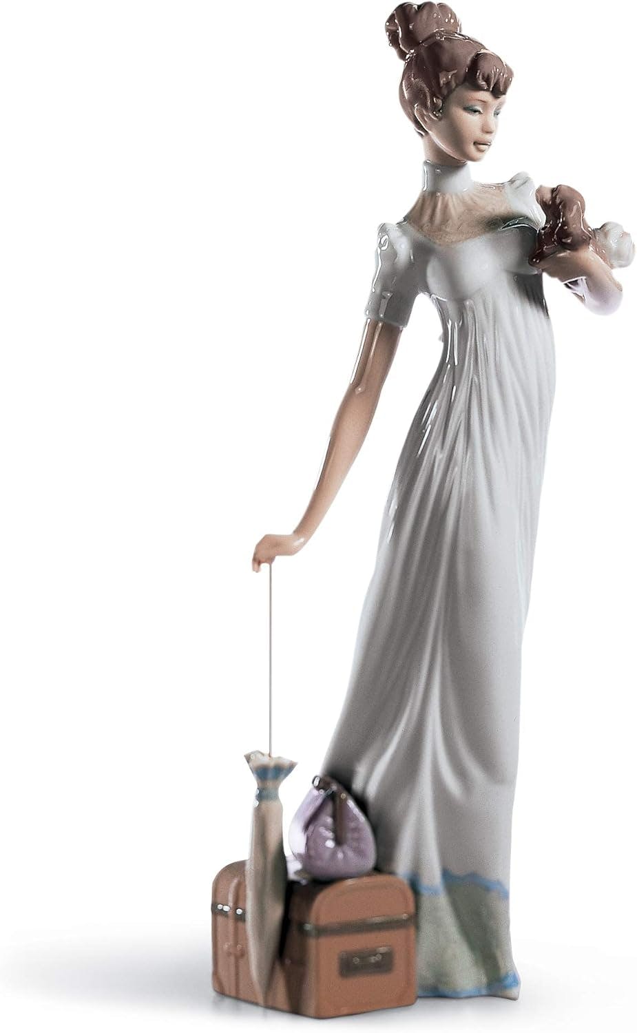 Elegant Porcelain Lady with Puppy Figurine, Soft Pastel