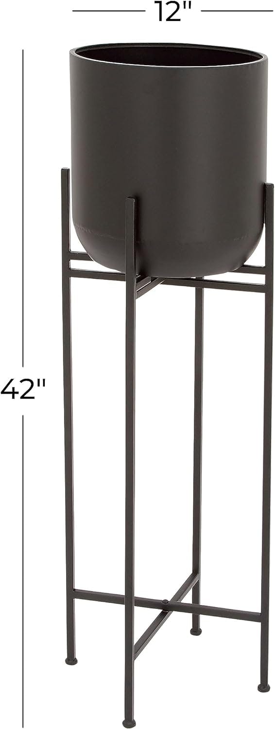 Modern Capsule-Shaped Black Iron Floor Planter with Stand