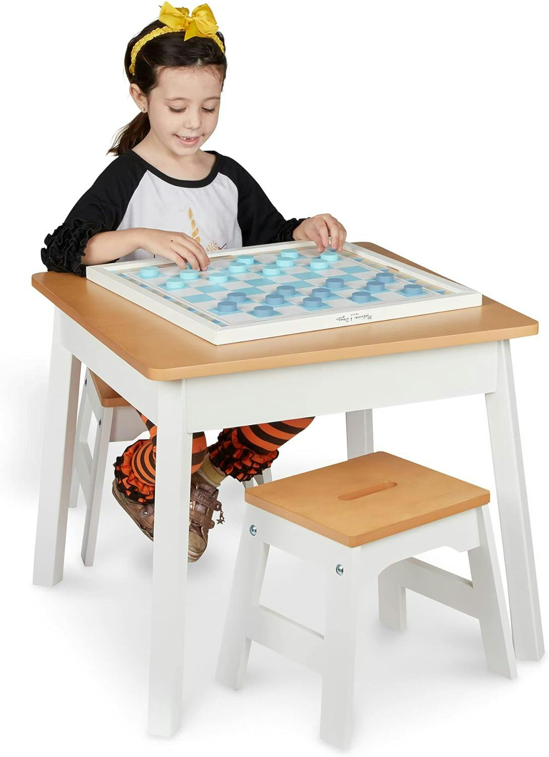 Charming Dual-Tone Kids Wooden Play Table - Natural/White