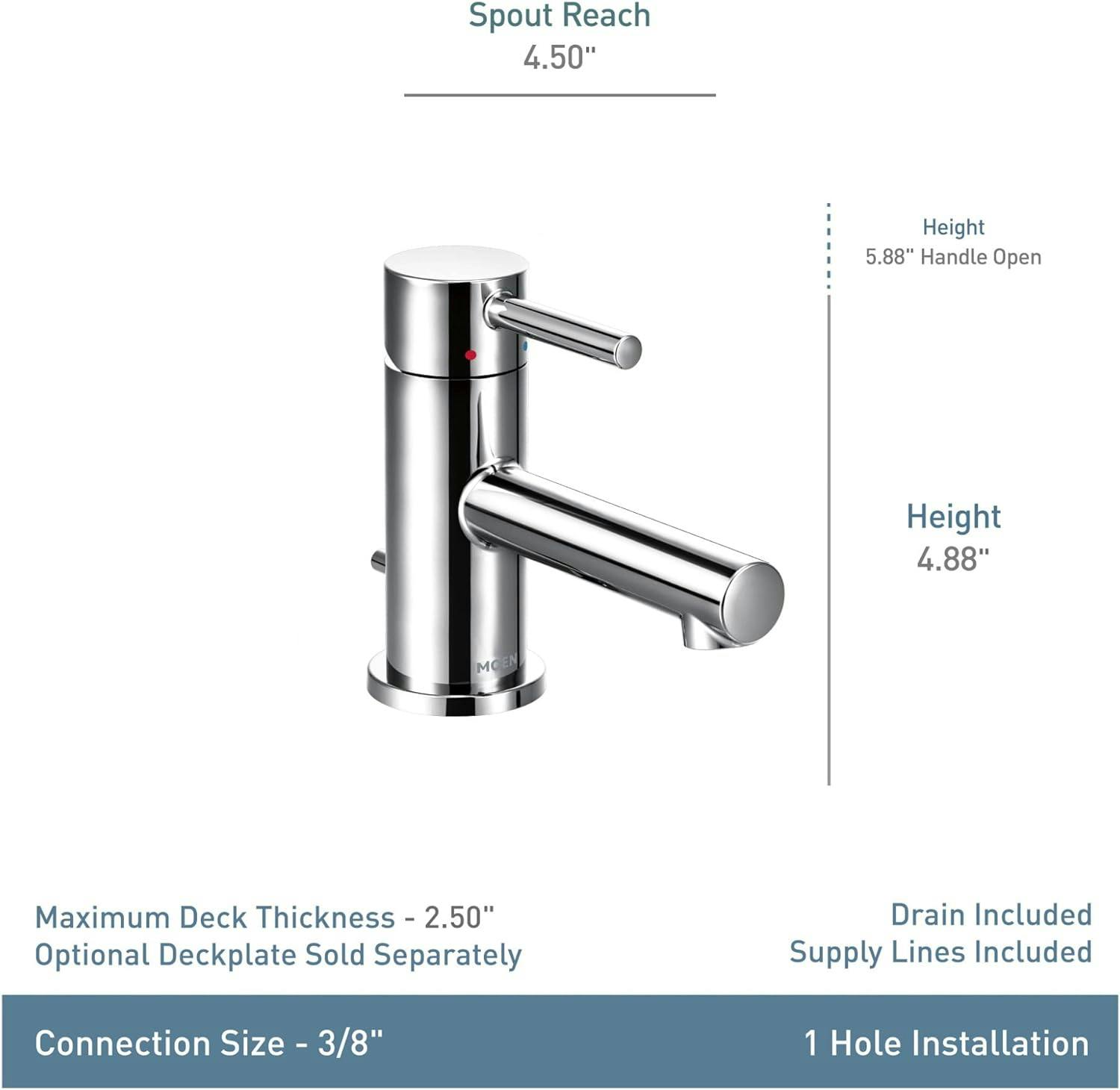 Sleek Align Chrome Single Hole Bathroom Faucet with WaterSense