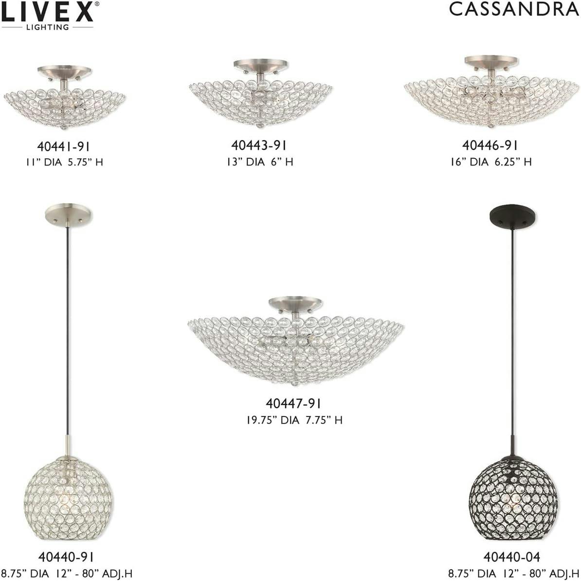 Cassandra Brushed Nickel 3-Light Crystal Bowl Ceiling Mount