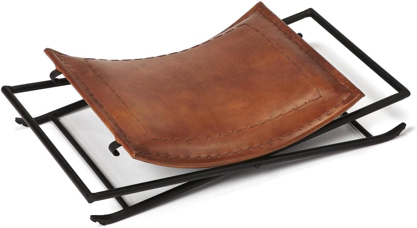Sanford 21.5"W Medium Brown Leather Accent Stool