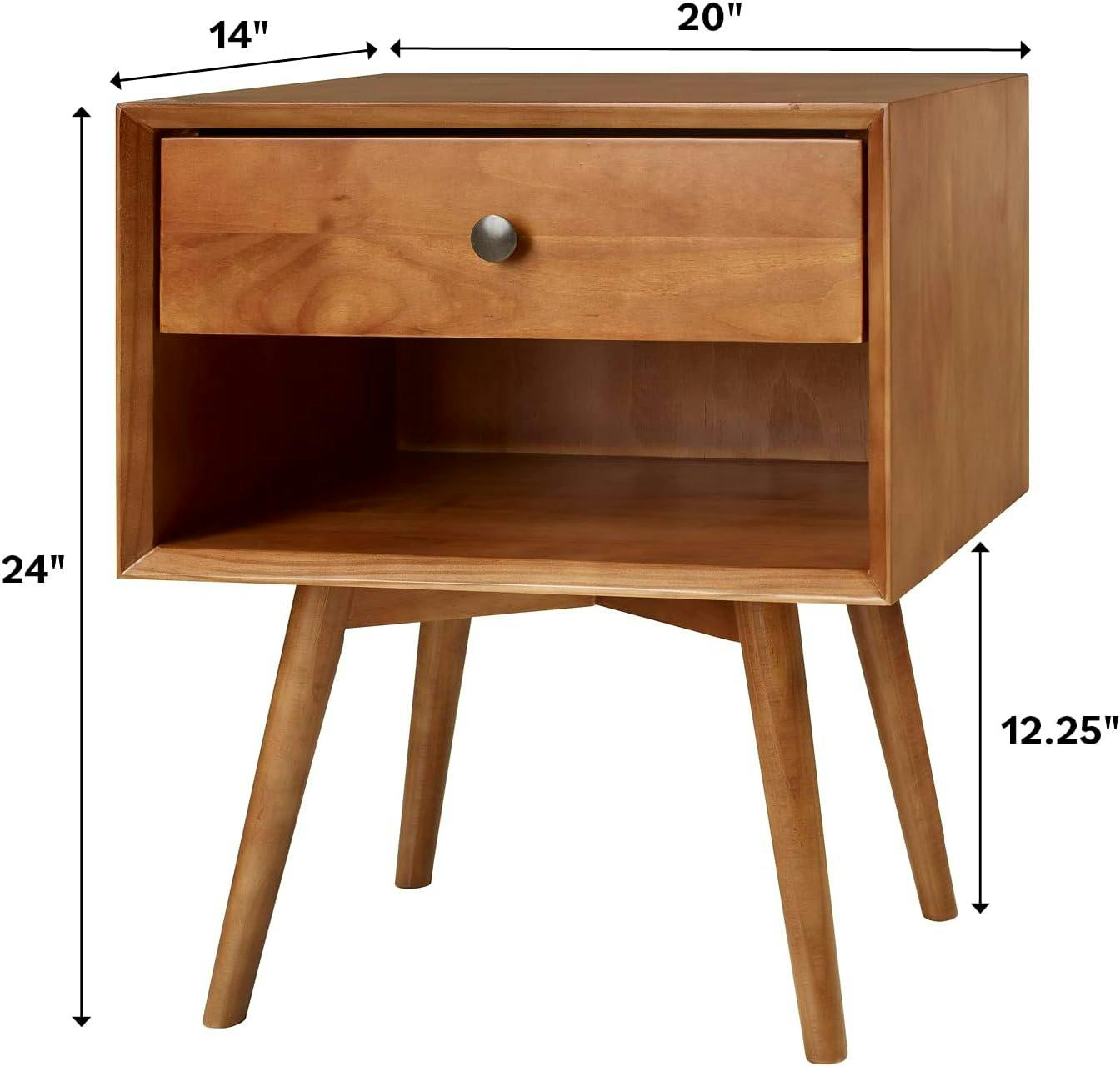 Mid-Century Caramel Solid Pine Nightstand with Antique Metal Hardware