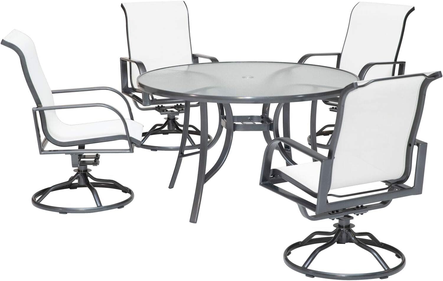 Phoenix Modern 48" White and Grey Glass-Top Outdoor Dining Set for 4