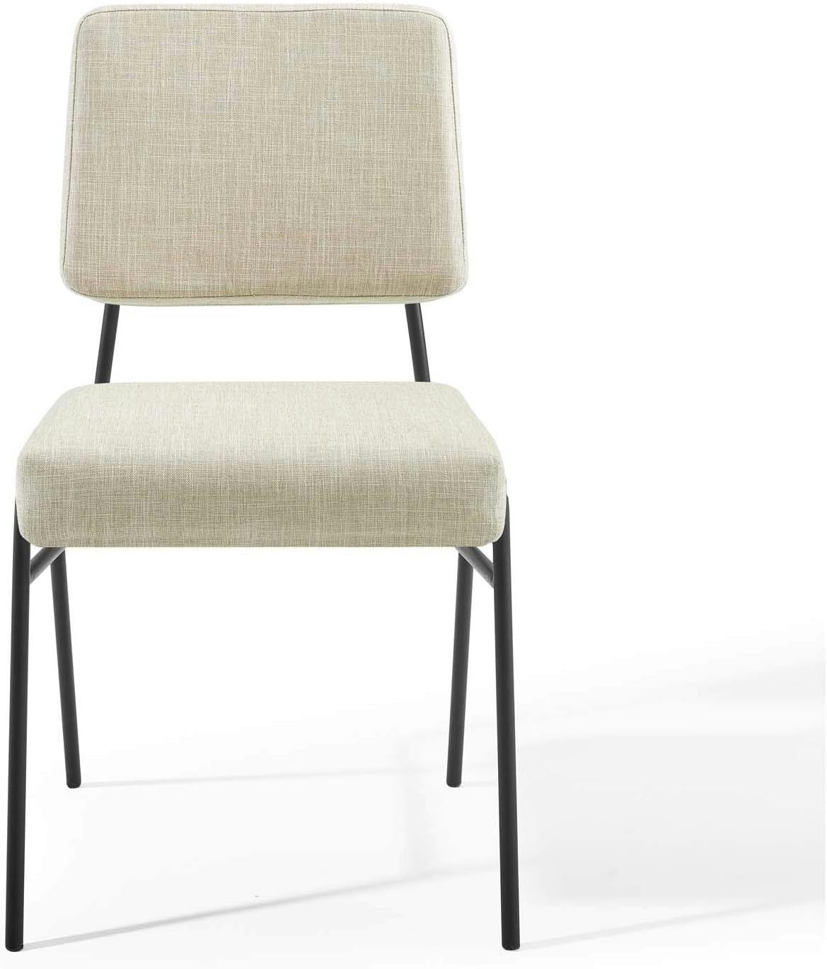 Elevate Matte Black Stainless Steel Upholstered Side Chair in Beige