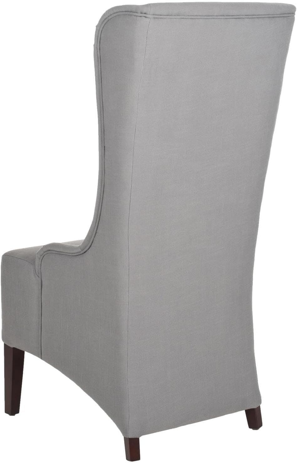 High-Back Arctic Grey Linen Upholstered Side Chair with Cherry Mahogany Legs