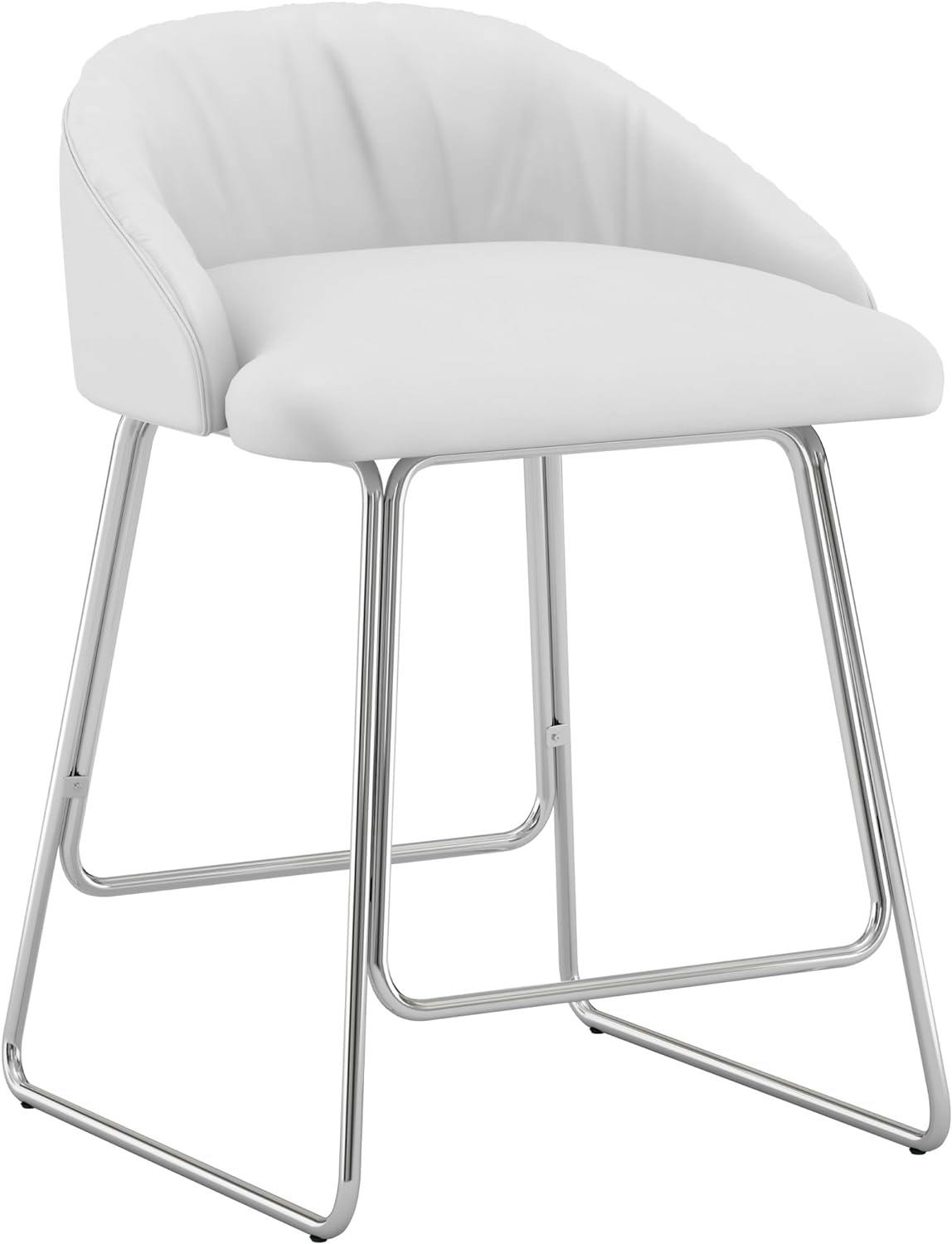 Modern Chrome Metal Counter Stool with White Faux Leather