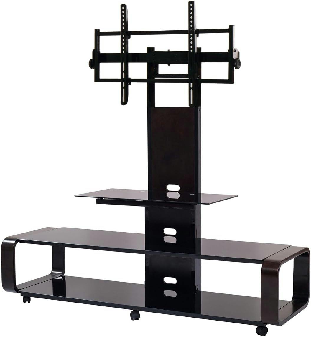 Espresso Black Curved Wood & Glass 85" TV Stand with Mount