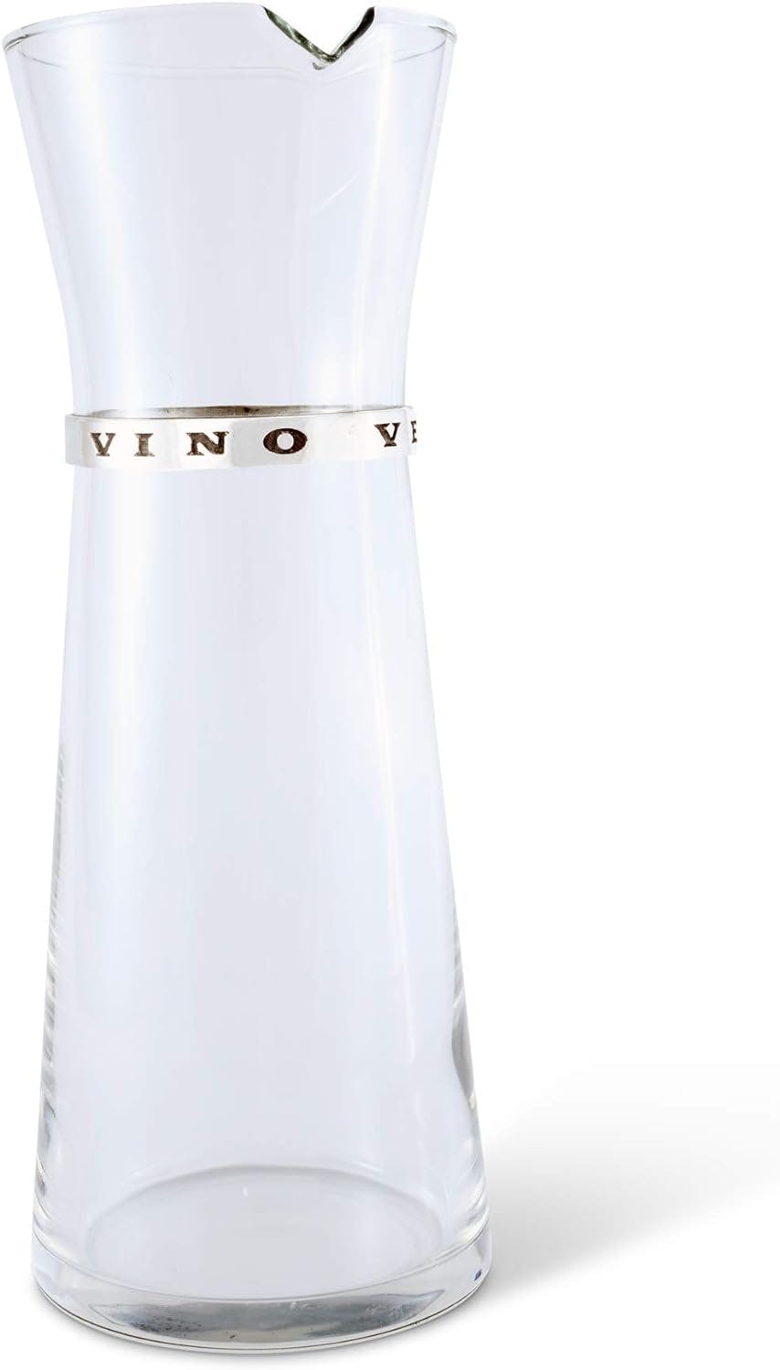 Elegant Medici In Vino Veritas 28 oz. Pewter-Band Glass Carafe